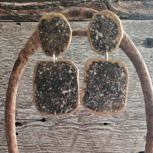 Hand Crafted Abstract Paper Mache Drop Earrings - Picture 1 of 4